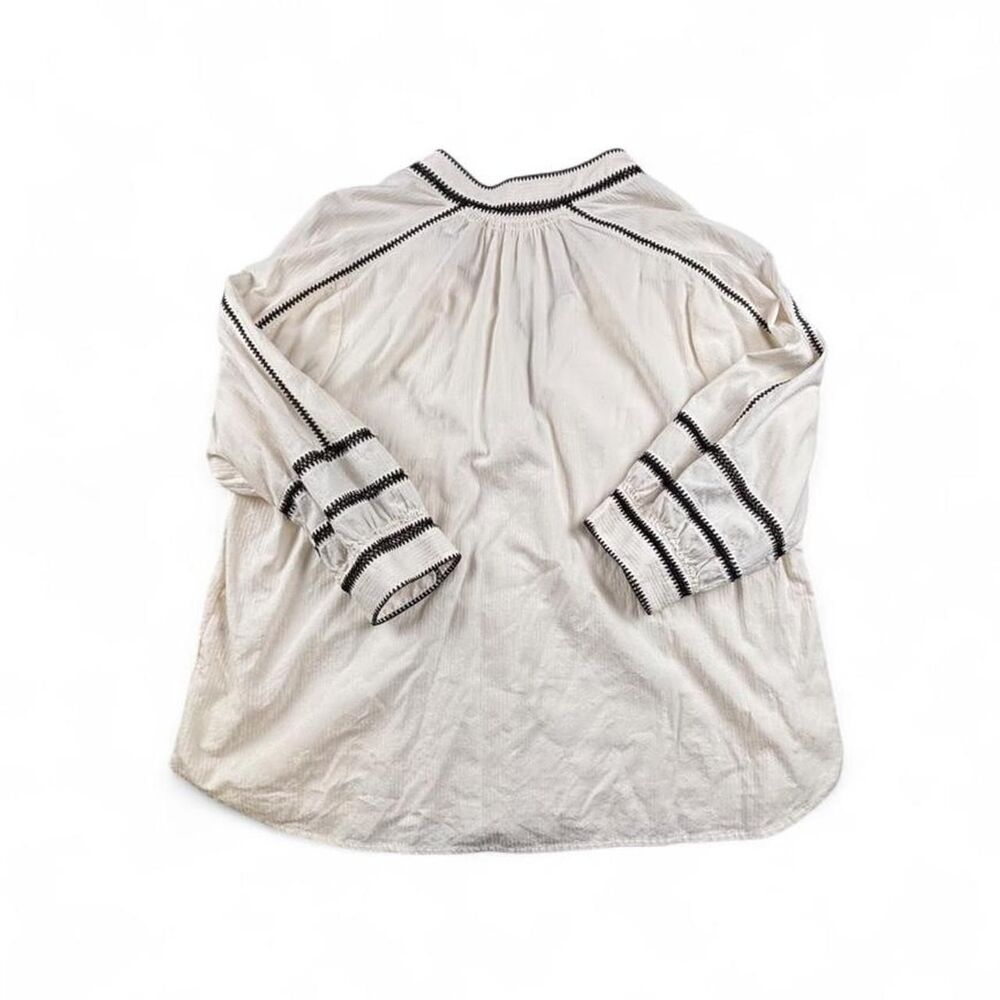 Pure Jill J Jill Cotton Tunic Blouse Women's 1X White Black Embroidered Boho - Picture 6 of 6